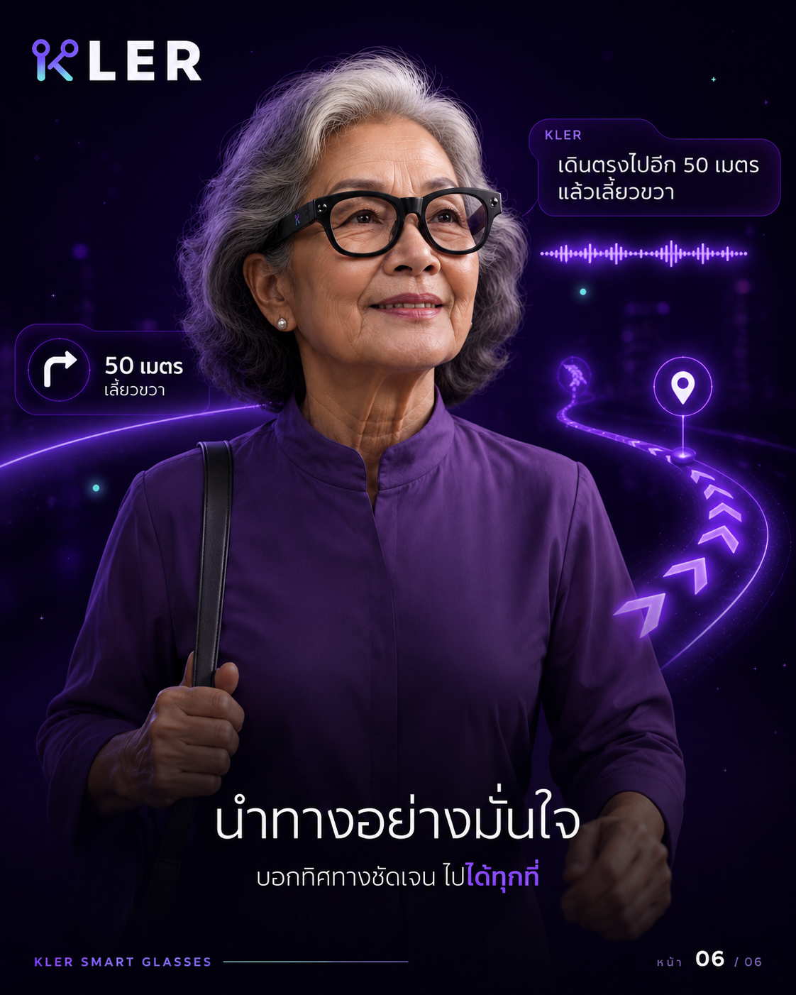 คุณย่าเดินกลับบ้านโดยมีแว่น Kler นำทาง